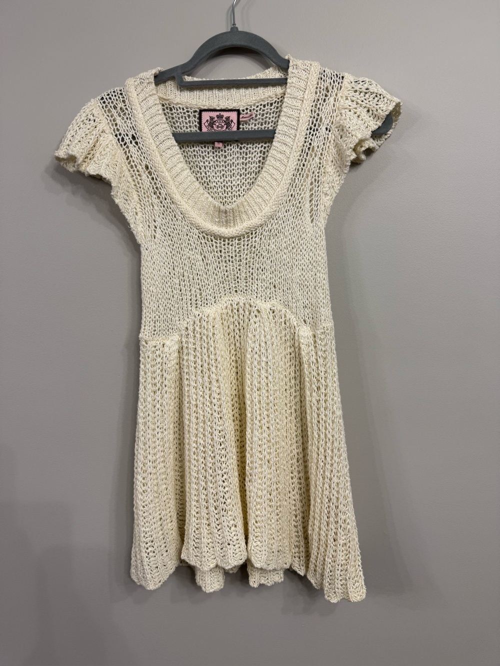 Vintage Juicy Couture women’s Cream Open Stitch Crochet Knit  mini dress  Small